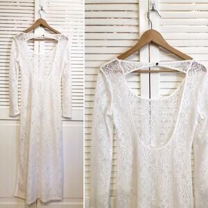 Anthropologie By Anthropologie White Floral Crochet Swim Cover or Maxi Dress
